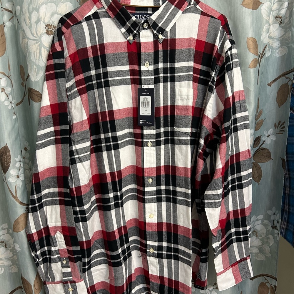 Chaps Men's Black and Red Plaid Button Down Shirt